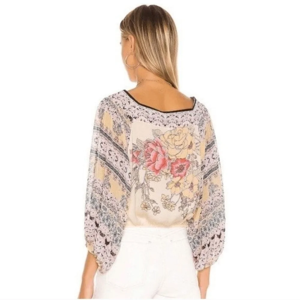 Free People Blue Nile ivory batwing tapestry shirt